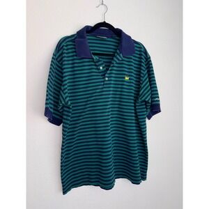 Masters Collection Polo Shirt XL Green Navy Striped Good Mercerized Cotton Golf